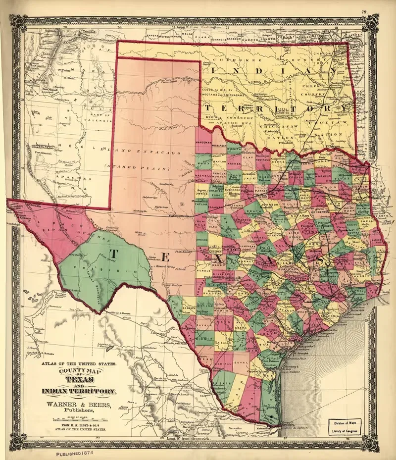 County map of Texas, and Indian Territory. — H.H. Lloyd & Co.
