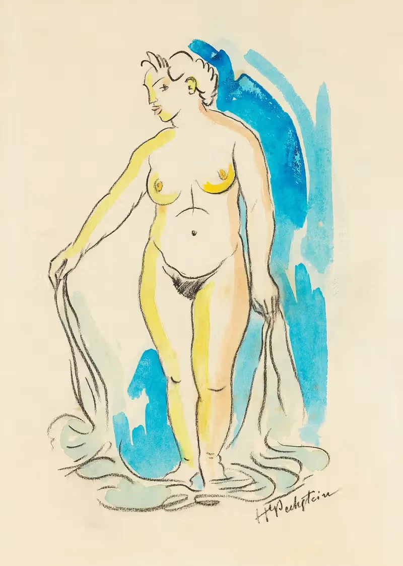 Стоящая обнаженная женщина (нимфа) by Герман Макс Пехштайн, 1930 — digital art print download