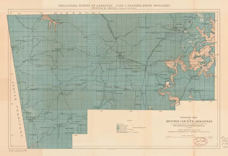 Geologic map of Benton County, Arkansas — John Casper Branner