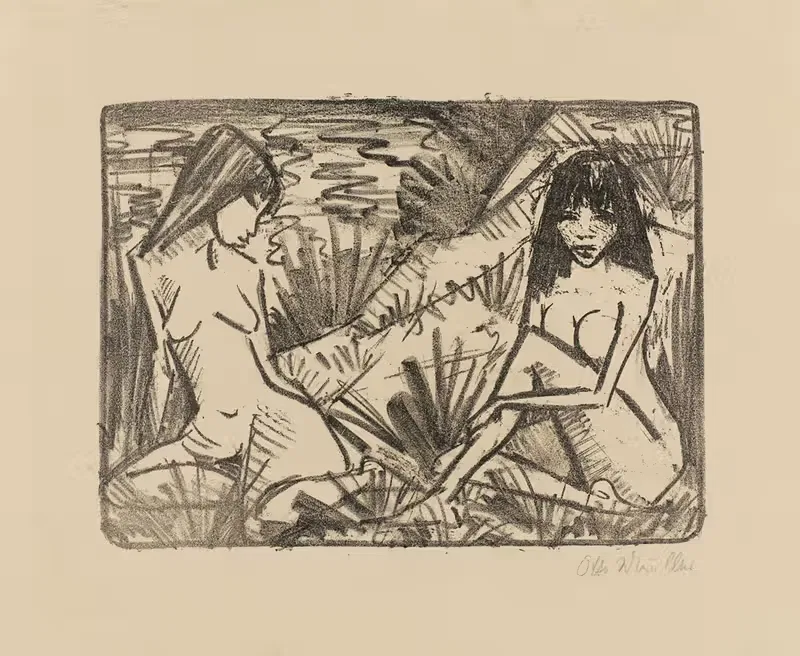 Две девушки, сидящие на дюнах by Отто Мюллер, 1921 — digital art print download