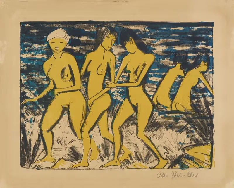 Пять желтых актов у воды by Отто Мюллер, 1921 — digital art print download