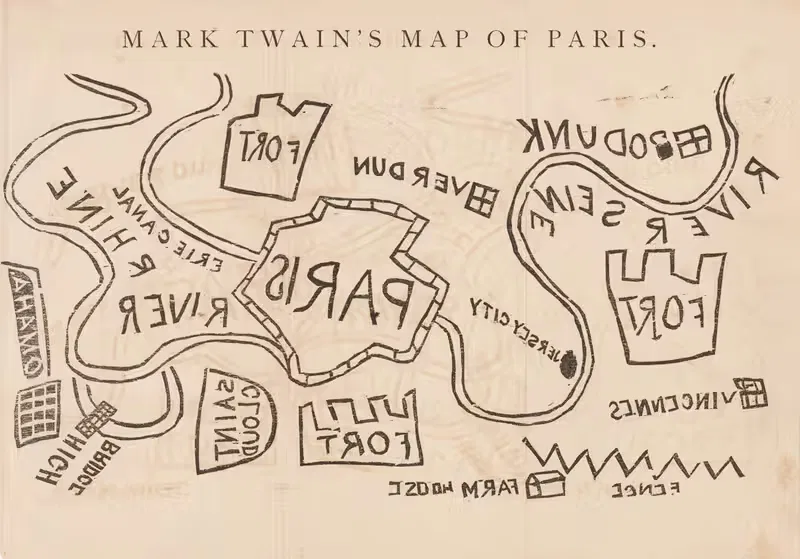 Mark Twain's Map of Paris by Mark Twain, 1870 — digital art print download