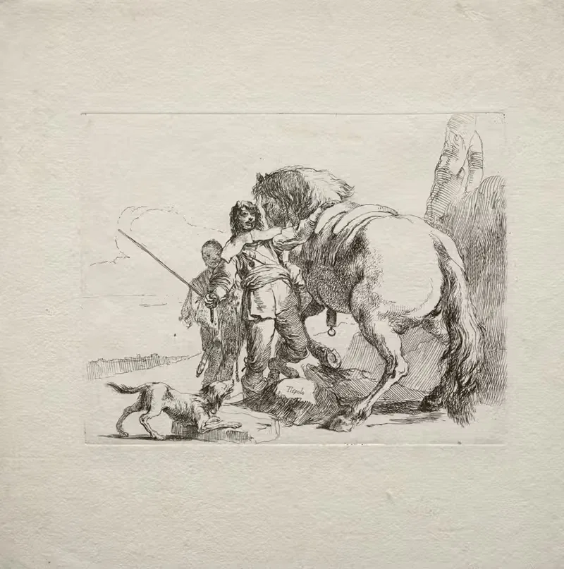 The Cavalier Mounting his Horse by Джованни Баттиста Тьеполо, 1735–1750 — digital art print download