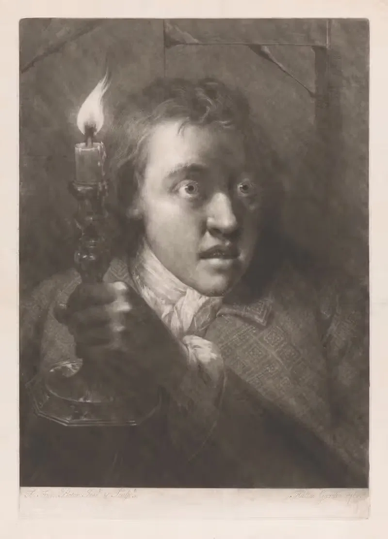 A man holding a candle with a startled expression by Томас Фрай, 1760-1762 — digital art print download