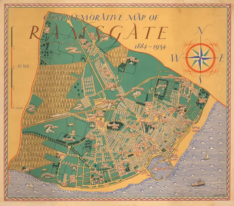Commemorative Map of Ramsgate 1884-1934 by B. Willis, 1934 — digital art print download