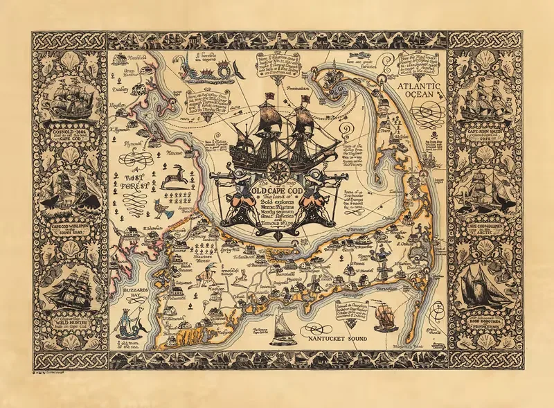 The Map of Old Cape Cod by Coulton Waugh, 1930 — digital art print download