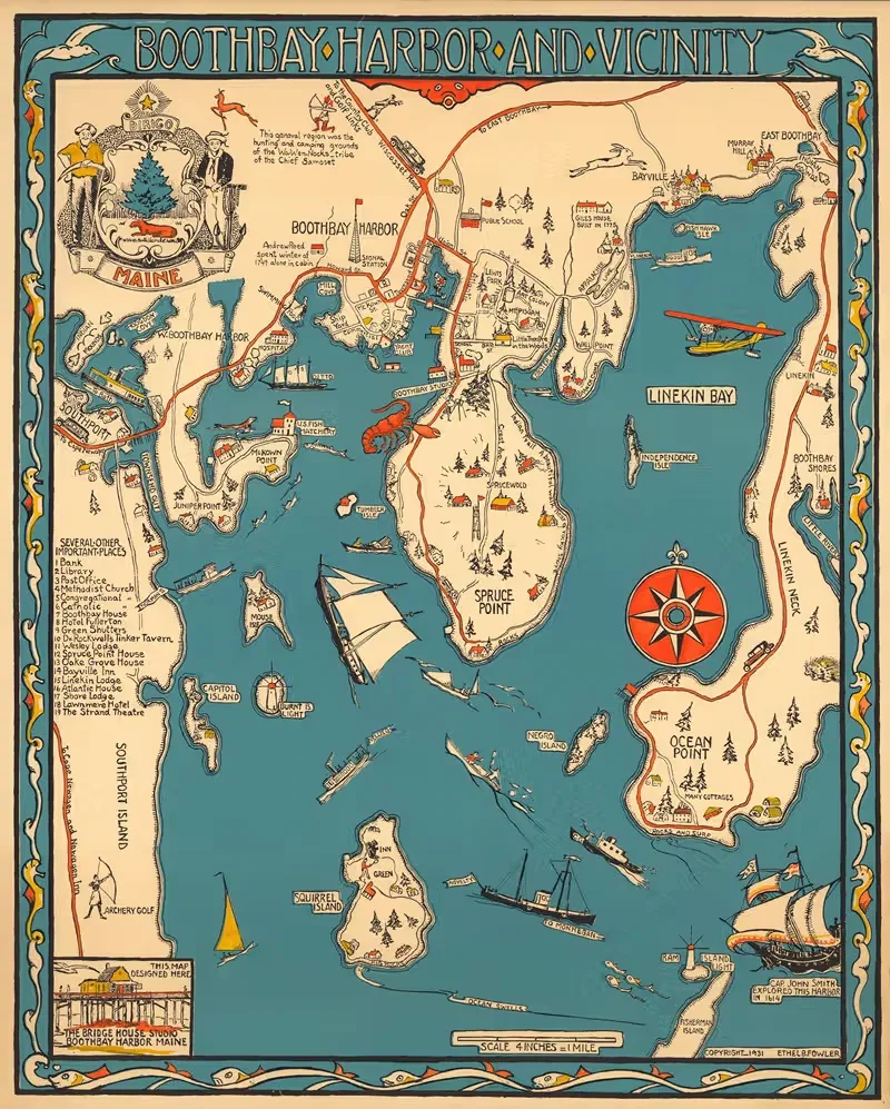 Maine; Boothbay Harbor and vicinity by Ethel B. Fowler, 1931 — digital art print download