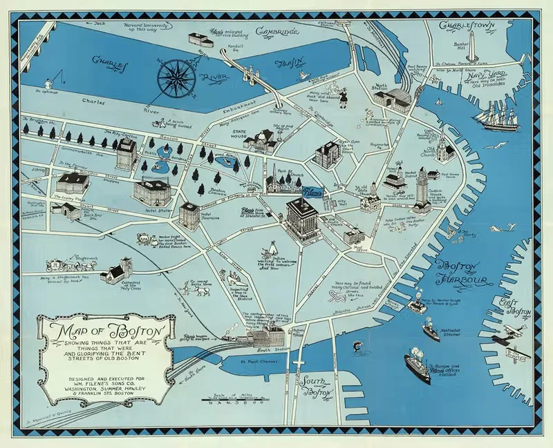 Map of Boston by Filene's Sons Company, 1926 — digital art print download