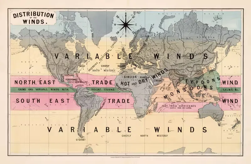 Distribution of the winds by James Reynolds, 1862 — digital art print download