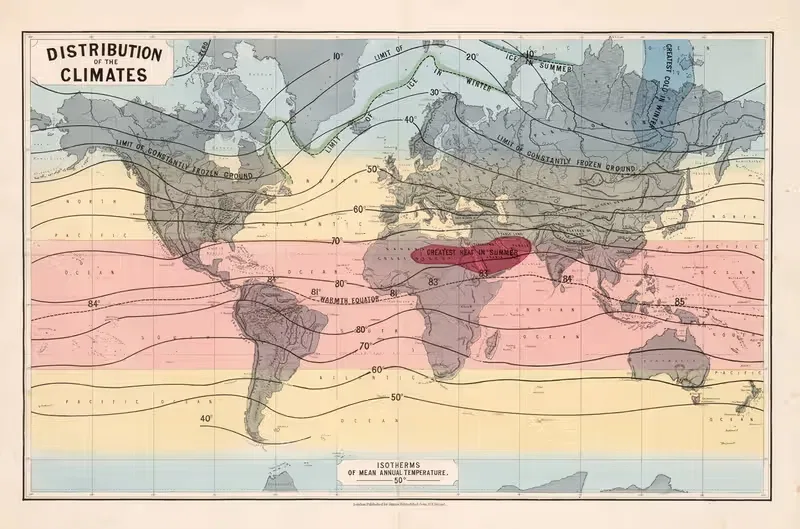Distribution of the climates by James Reynolds, 1862 — digital art print download