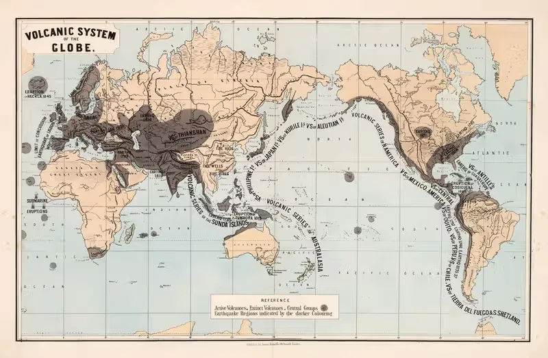 Volcanic system of the globe by James Reynolds, 1862 — digital art print download