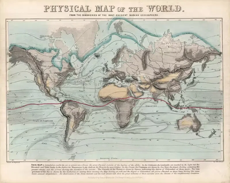 Physical map of the World by Джон Эмсли, 1849 — digital art print download