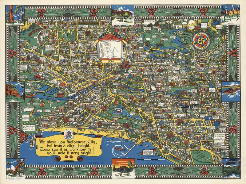 Wonder Map of Melbourne by John Power Studios, 1934 — digital art print download