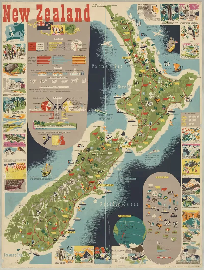 New Zealand by New Zealand Department of Tourist and Publicity, 1951 — digital art print download