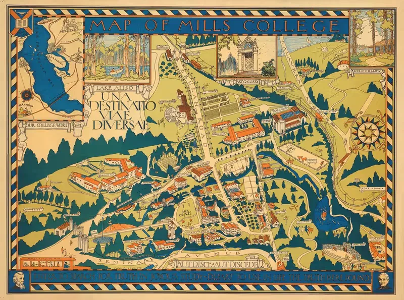 Map of Mills College by Paul A. Schmitt, 1920 — digital art print download