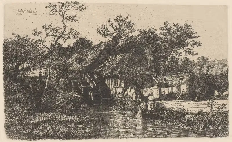 Landscape with Washerwomen by Андреас Ахенбах, 1885 — digital art print download