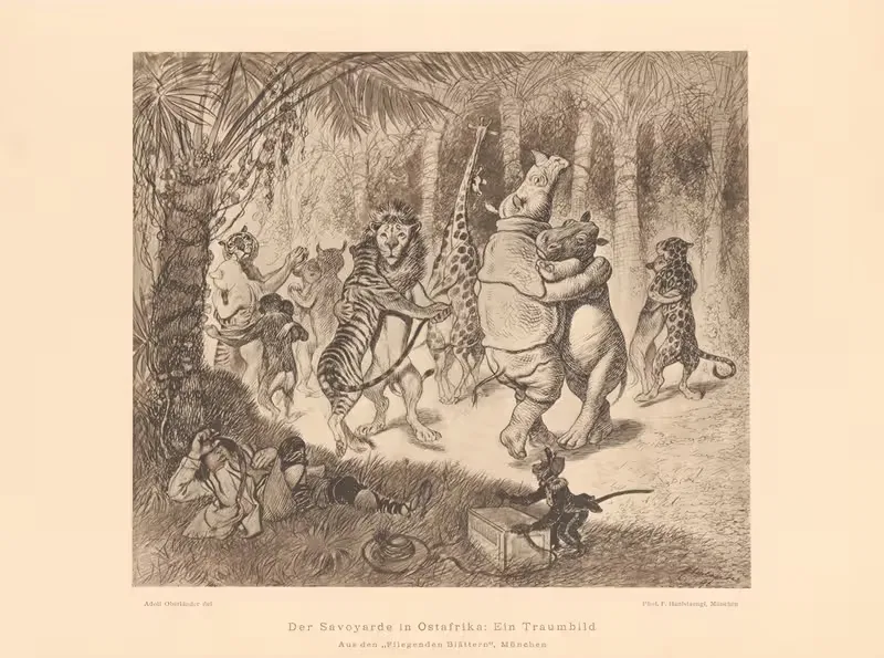 Der Savoyarde in Ostafrika; Ein Traumbild by Adolf Oberländer, 1906 — digital art print download