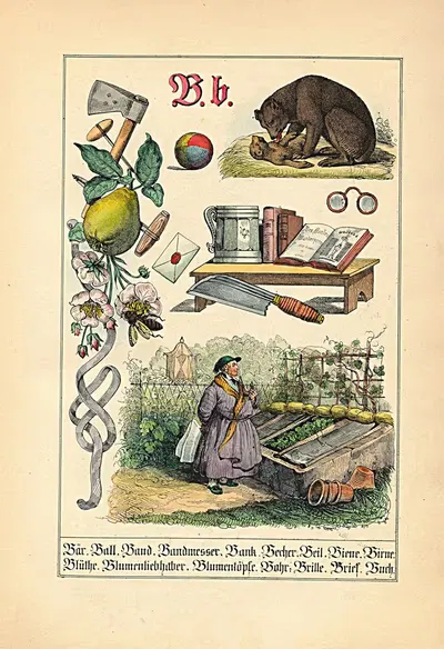 B. b. Bär. Ball. Band. Bandmesser... by Johann Baptist Sonderland, 1849 — digital art print download