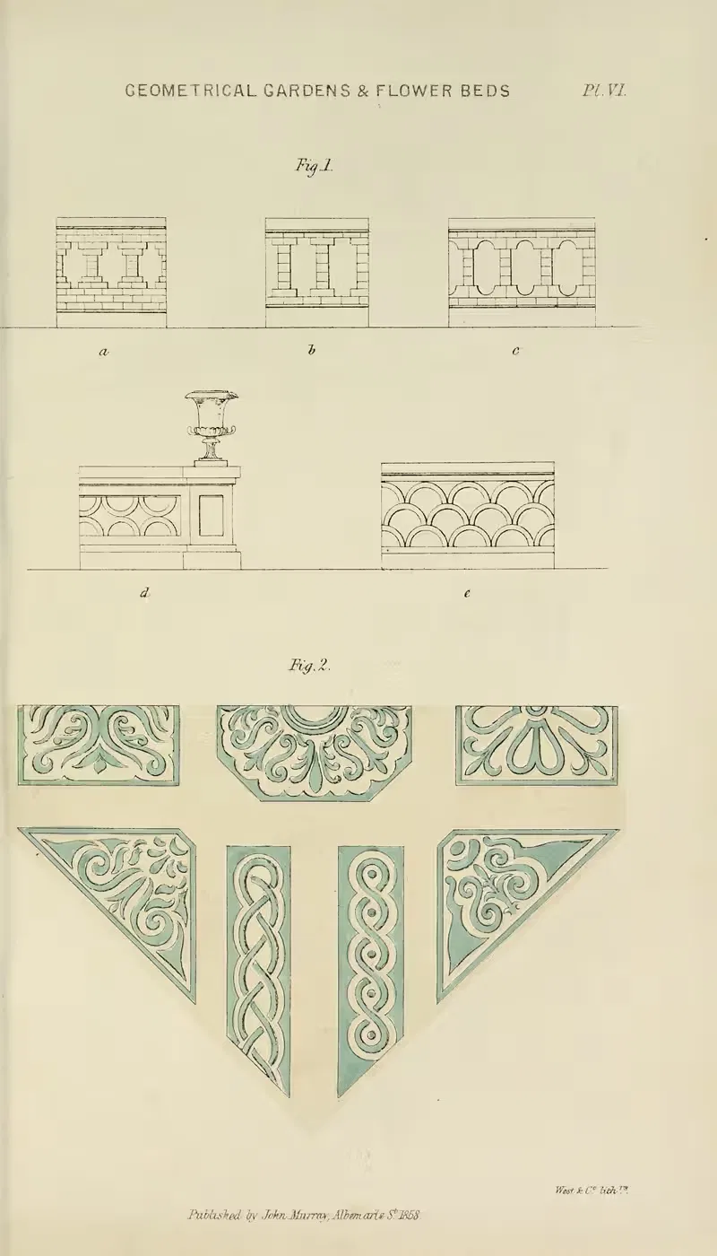 Geometrical gardens & flower beds by John Gardner Wilkinson, 1858 — digital art print download