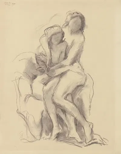 Zwei Mädchen, die sich umschlungen halten, Akt by Karl Hofer, 1912 — digital art print download
