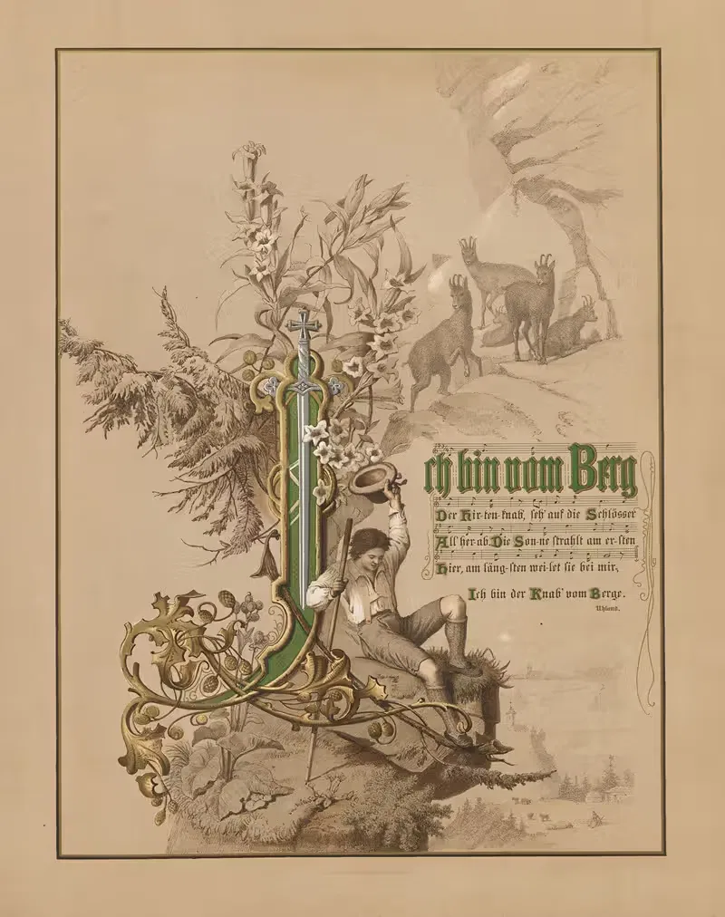 Ich bin vom Berg der Hirtenknab by Lith. Breidenbach & Co., 1880 — digital art print download