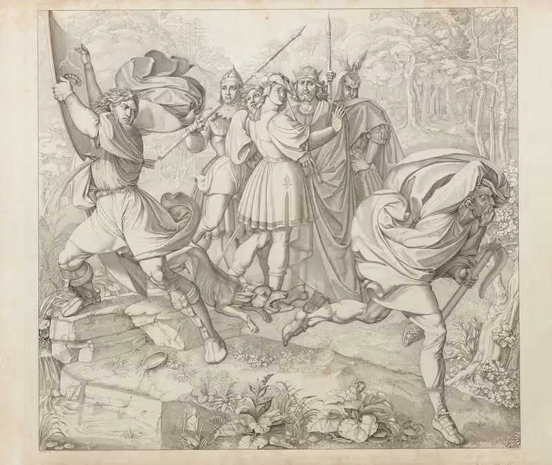 Kriemhild erblickt Siegfrieds Leiche by Петер фон Корнелиус, 1817 — digital art print download