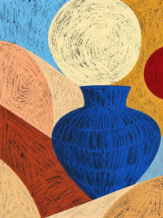 Blue Vase with Golden Forms