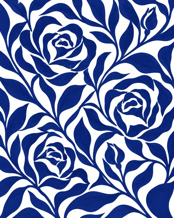 Cobalt Roses and Leaves