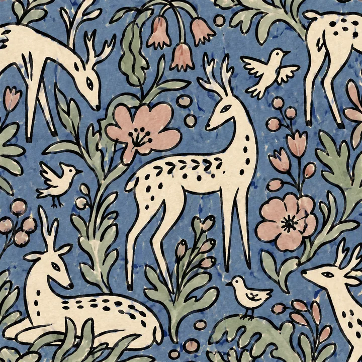 Deer in a Patterned Woodland