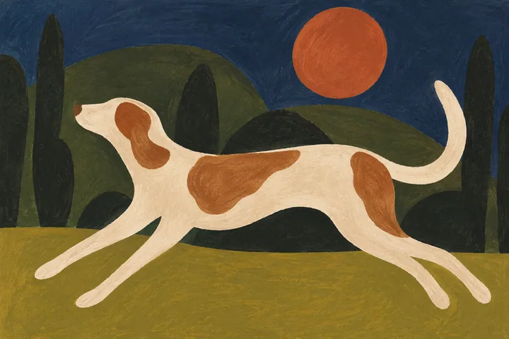 Dog Running at Dusk