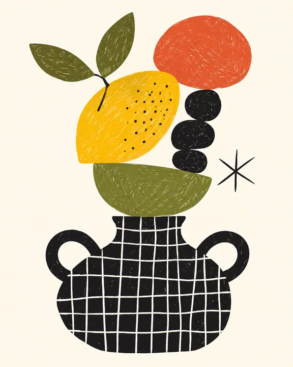 Fruit in a Checkered Vase