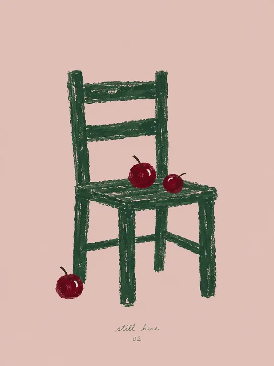 Green Chair with Cherries
