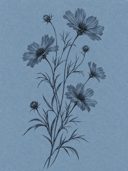 Indigo Stems and Wildflowers