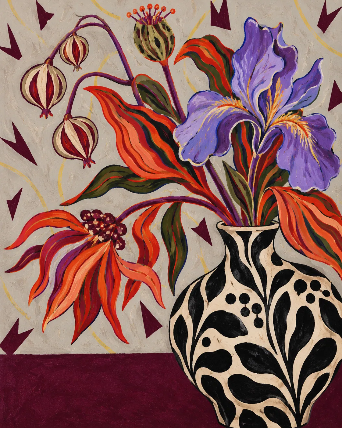 Iris Bouquet in a Patterned Vase