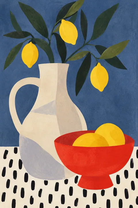Lemons and White Pitcher