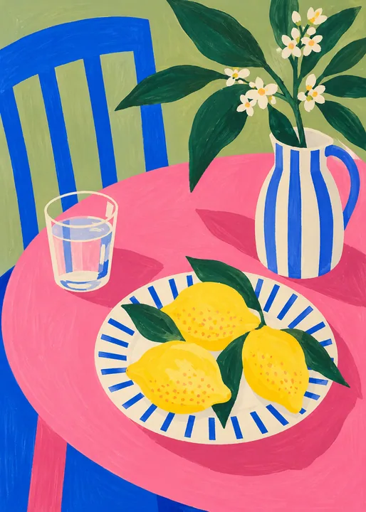 Lemons on a Pink Table