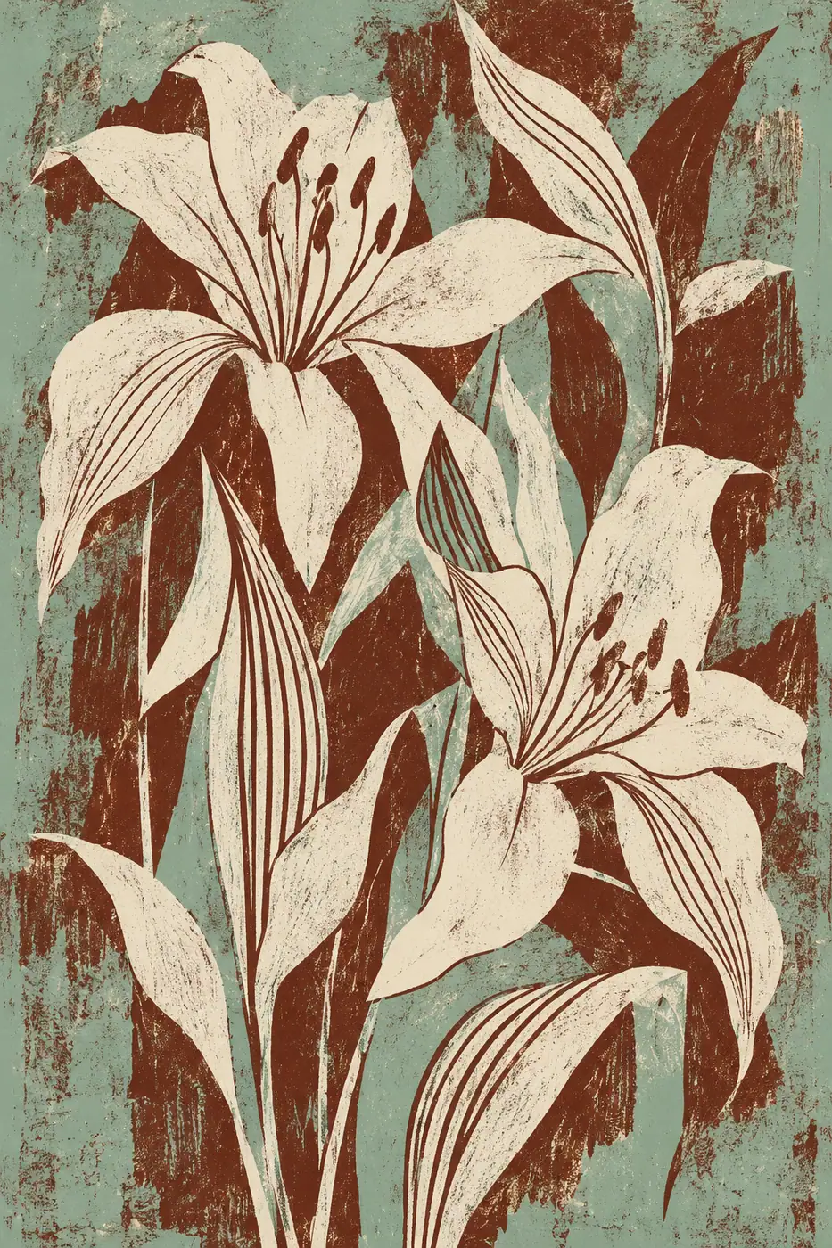 Lilies on Weathered Green