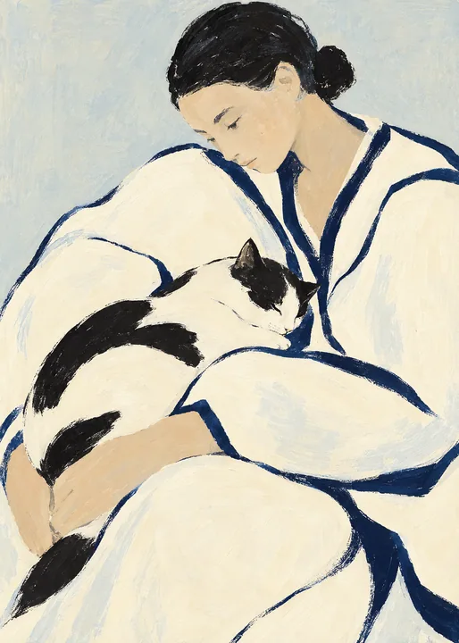 Person with a Black-and-White Cat