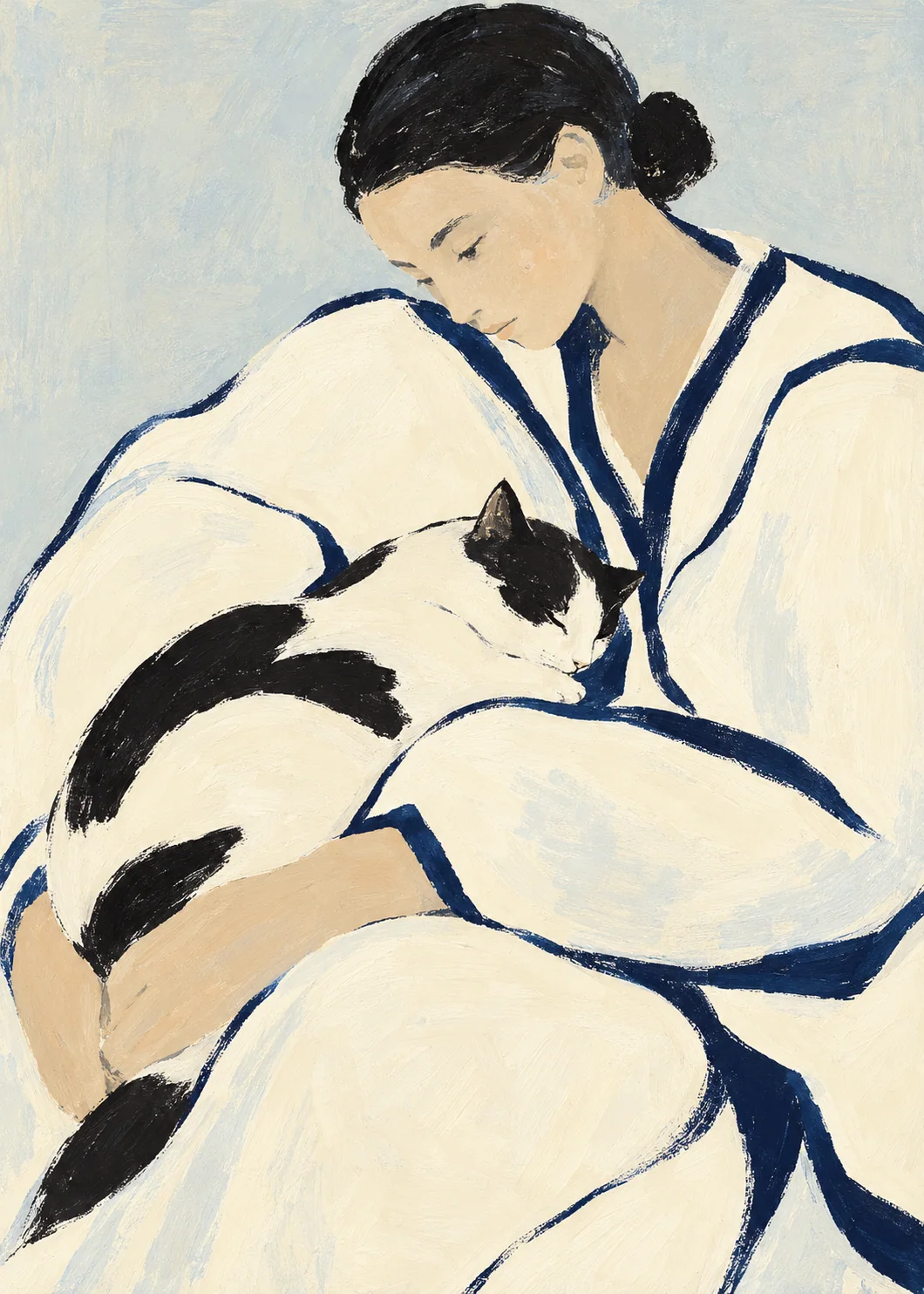 Person with a Black-and-White Cat