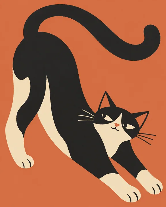 Stretching Black Cat