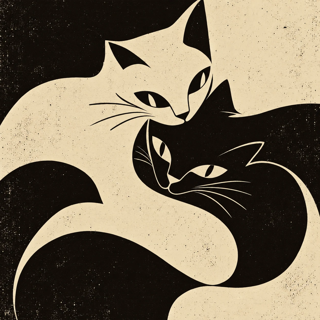 Two Cats in a Moonlit Embrace