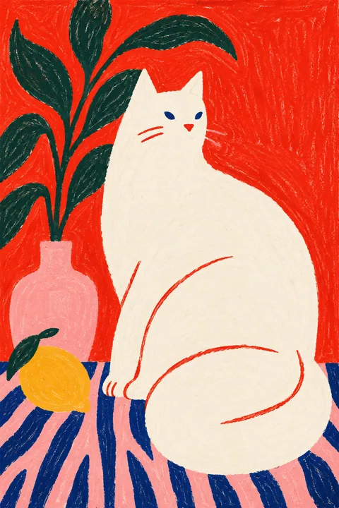 White Cat with Lemons