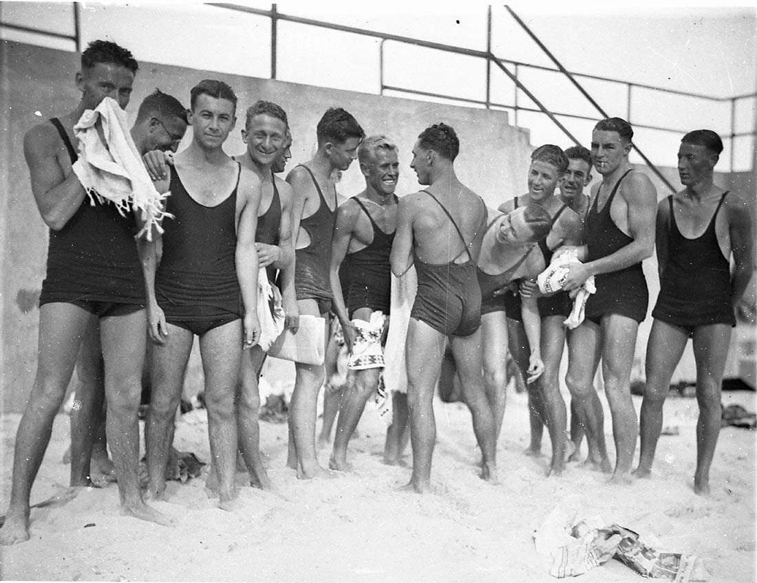 Young male surfers ('The Pier Club Mob'), Bondi Beach by Sam Hood — digital art print download