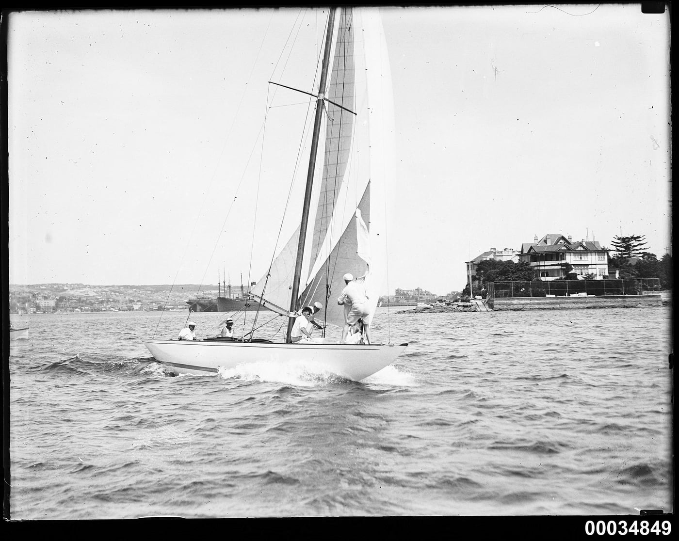 8-metre class yacht, possibly NORN, on Sydney Harbour by Sam Hood — digital art print download
