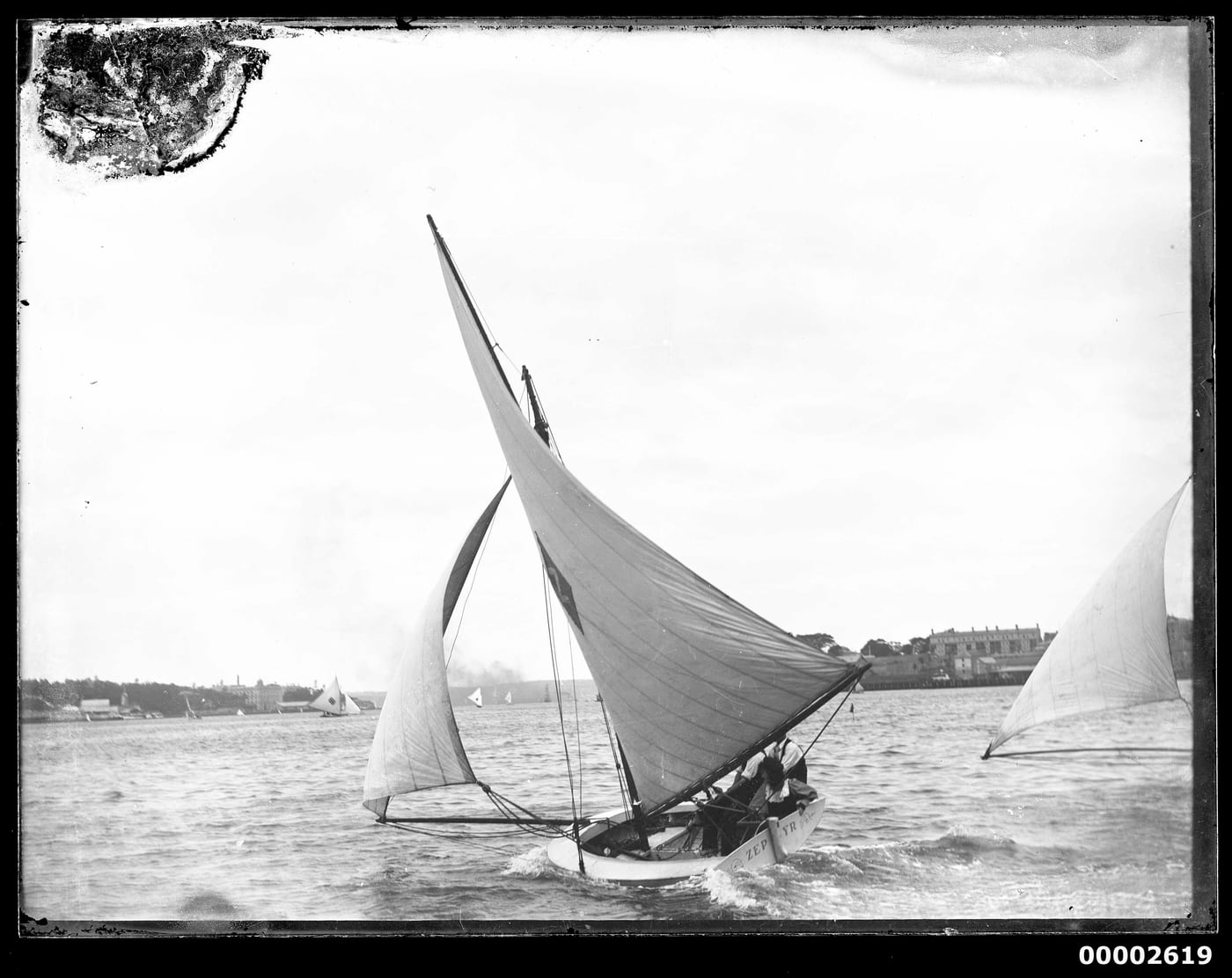Yacht ZEPHYR on Sydney Harbour with Irene Pritchard at the helm by William Hall collection, c.1900 — digital art print…