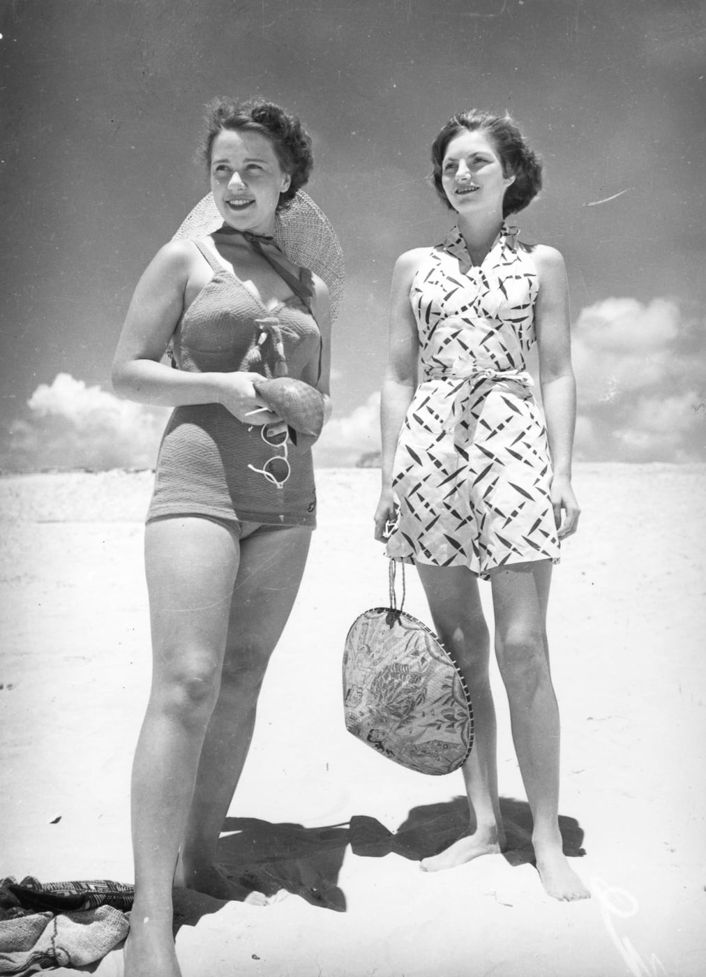 Young Women at the Beach at Southport by Unidentified photographer, 1940 — digital art print download
