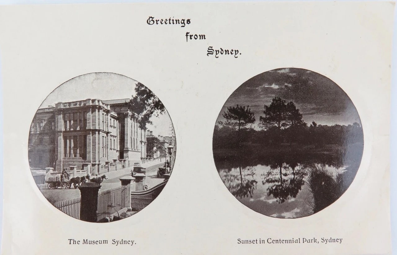 Greetings from Sydney: Museum & Centennial Park by Unknown postcard creator — digital art print download