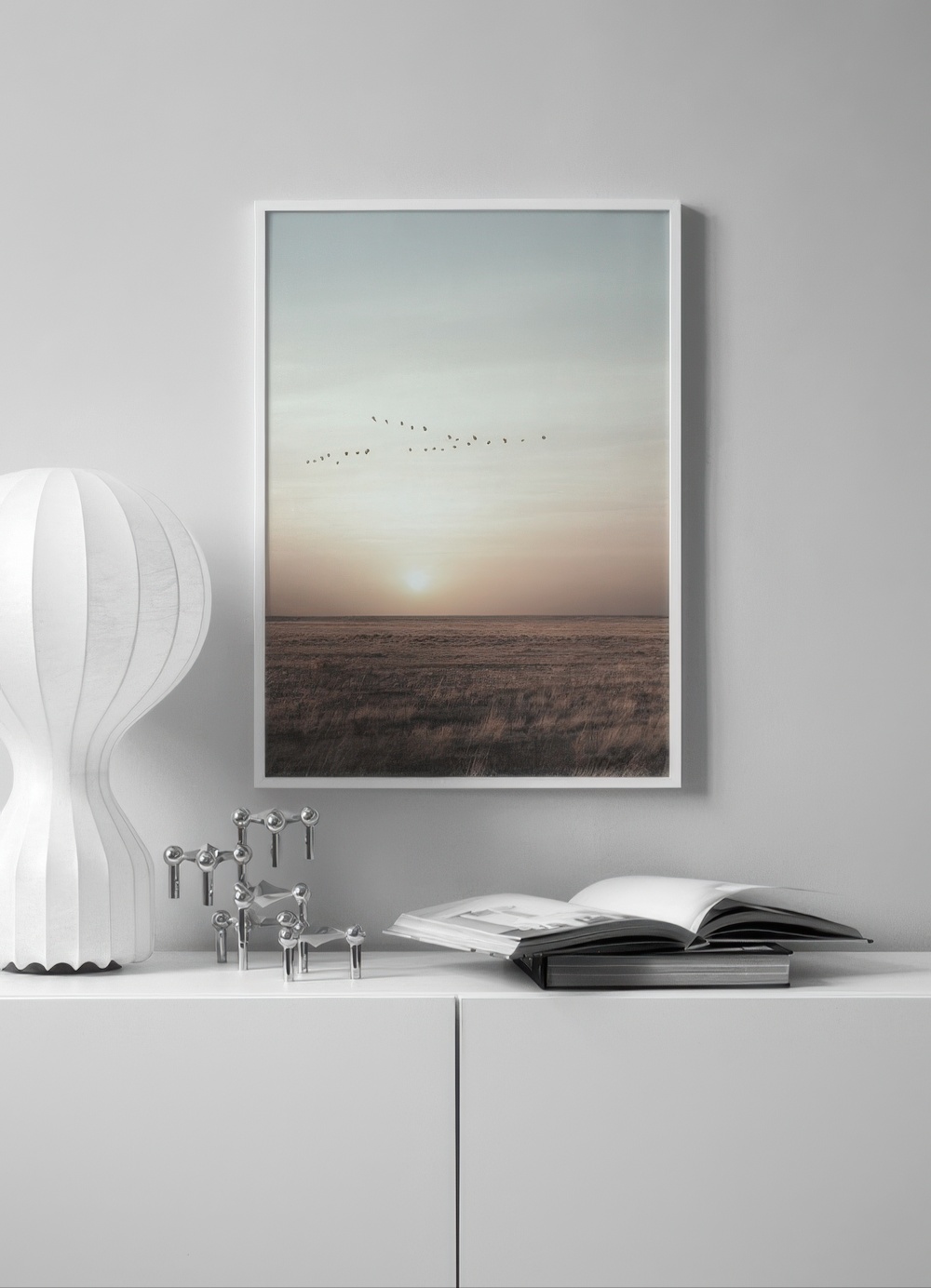 Field Sunset With Birds Print