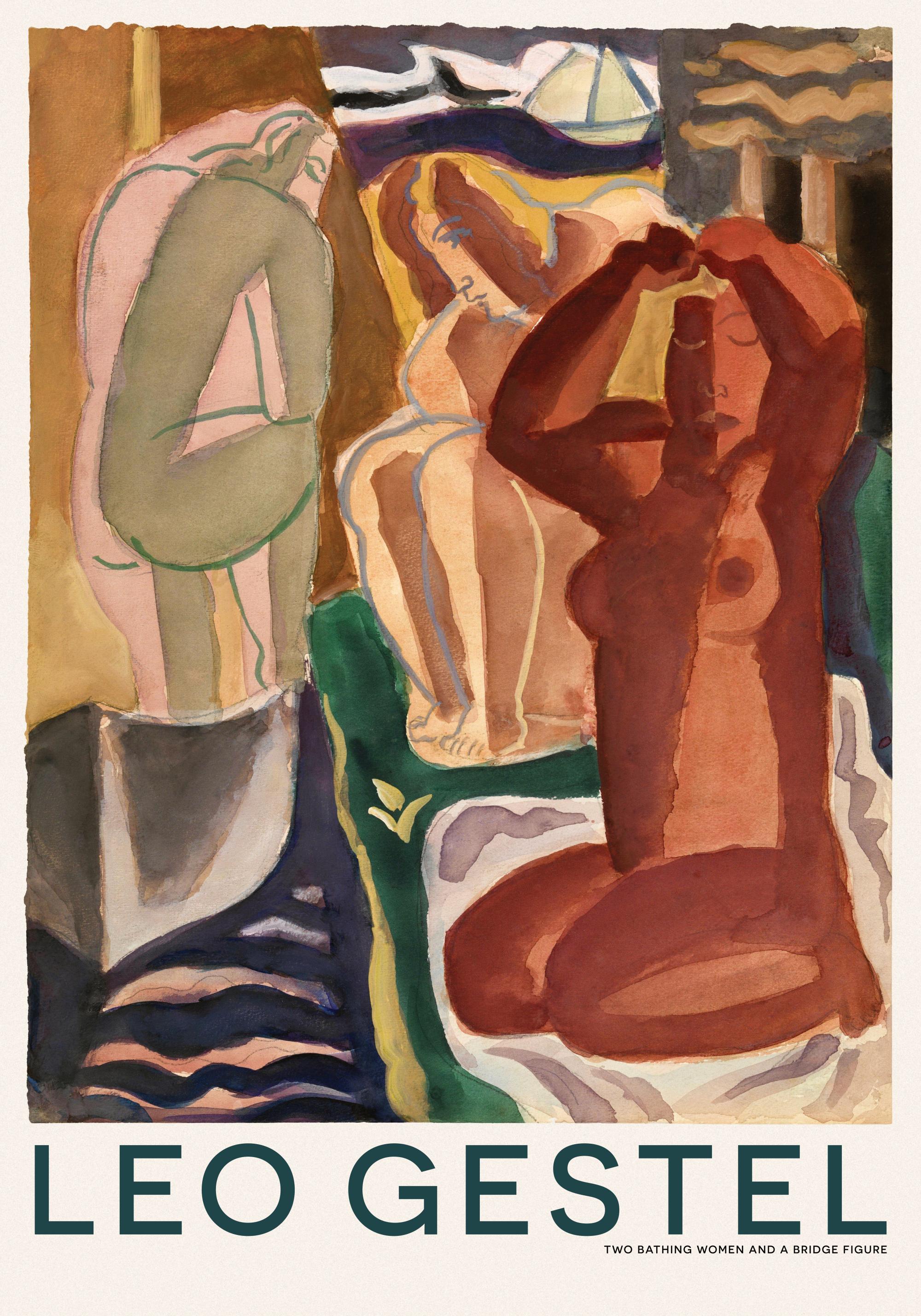 Leo Gestel - Two Bathing Women and a Bridge Figure Print