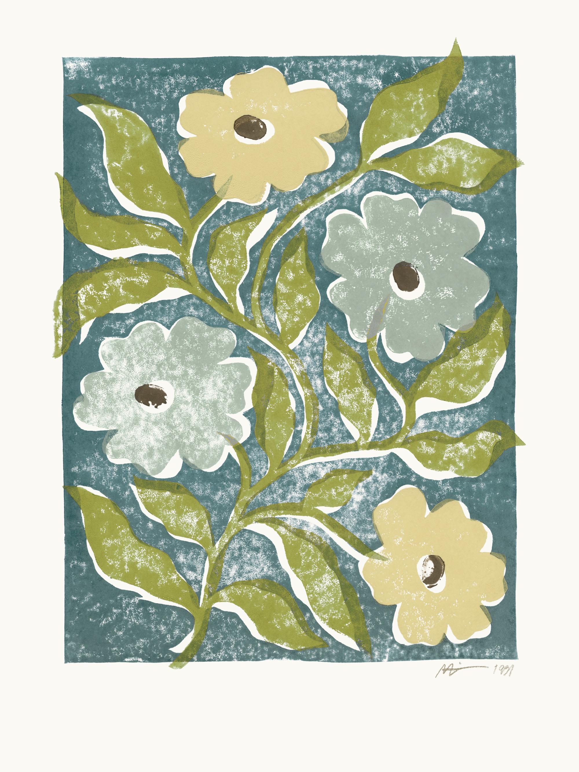 Linocut Flowers Print
